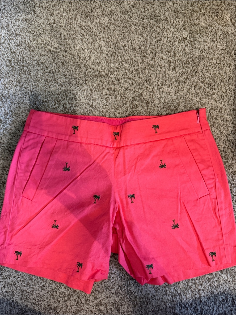 J. Crew Coral Pink Palm-Embroidered Bermuda Shorts